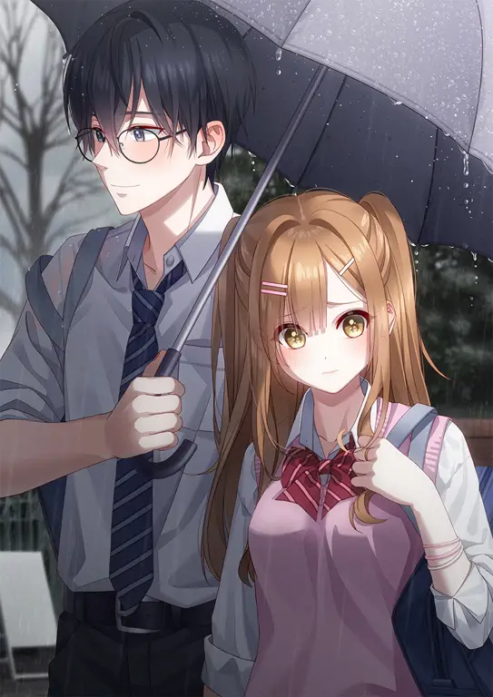 Karya Seni Anime Romantis Ilustrasi pasangan anime yang romantis dan penuh makna