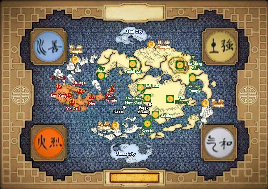 Eksplorasi dunia Avatar yang luas dan beragam Peta dunia Avatar: The Last Airbender yang detail